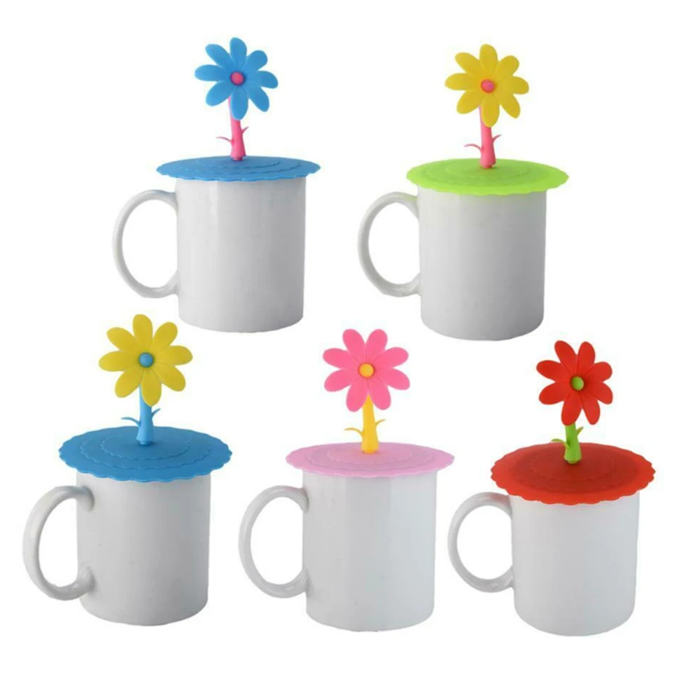 

Food Grade Silicone Cute Flowers Adorn Water Drinking Cup Lid Silicone Anti-Dust Bowl Cover Cup Interesting Seals Glass Cap