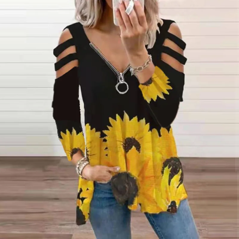 

Женская блузка с V-образным вырезом, на молнии