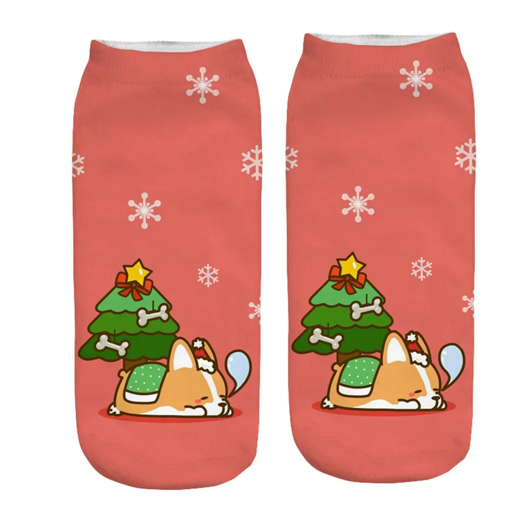 

1 pairs 3D Christmas Korea Summer Socks Women Cartoon Animal Snowman Bear Socks Funny Lnvisible Cotton Ankle Sports Socks D3#