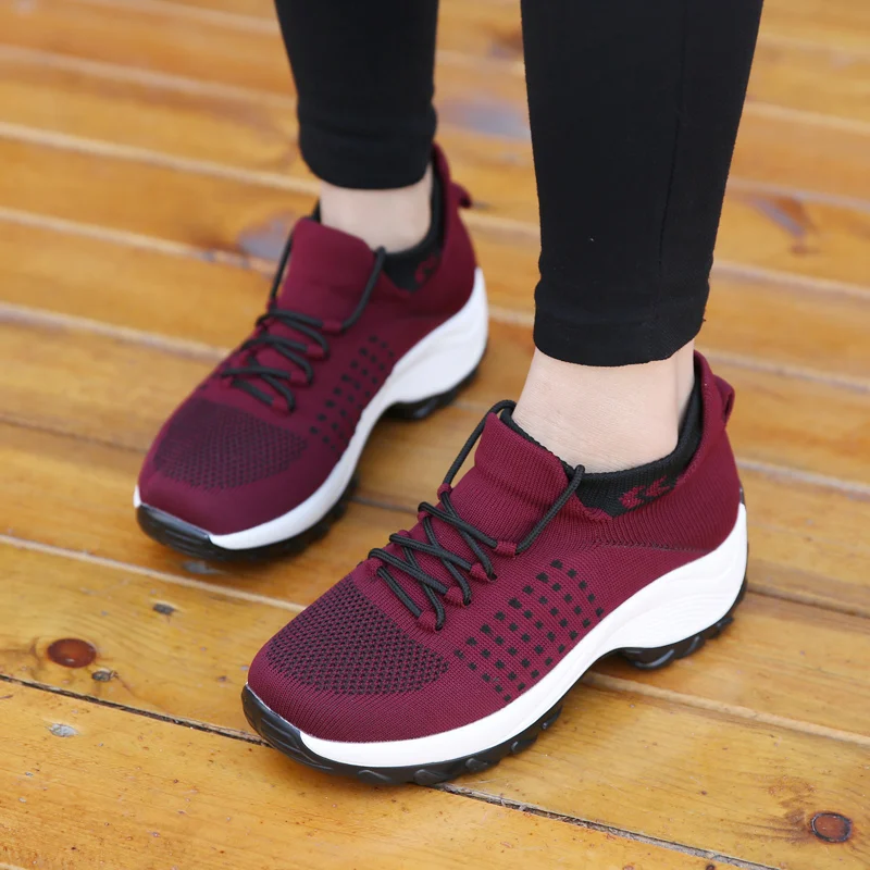 

Women Ladies Summer Fashion Breathable Mesh Vulcanize Platform Flats Lace Up Sock Tenis Casual Running Female Sneakers Shoes