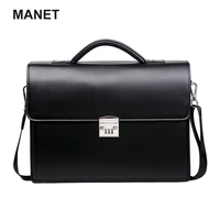 manet cow leather bags classic business briefcase for male mens handbag lock anti theft shoulder messenger bag large capacity