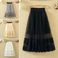 tulle skirt pleated dress a line elastic high waist new women long mesh skirts