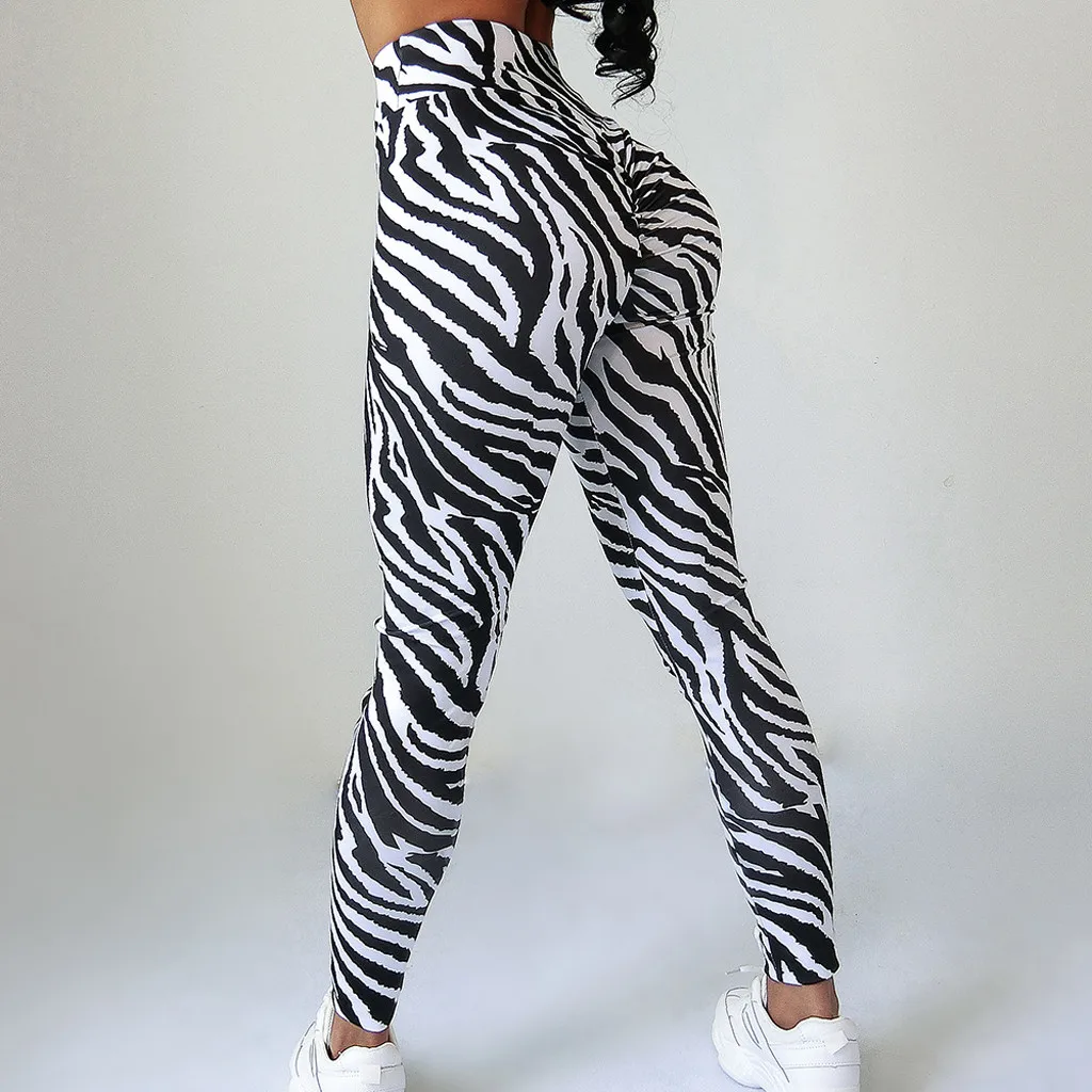 

High Waist Push Up Pants Women's Black And White Striped Jacquard Hip Running Fitness Pants Sport Training Legging 2021
