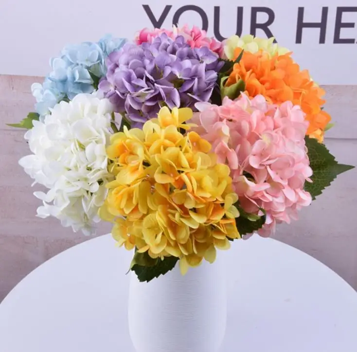 

47cm artificial hydrangea flower head 19cm fake silk single real hydrangeas 10color for Wedding Centerpieces Home Party Decor SN