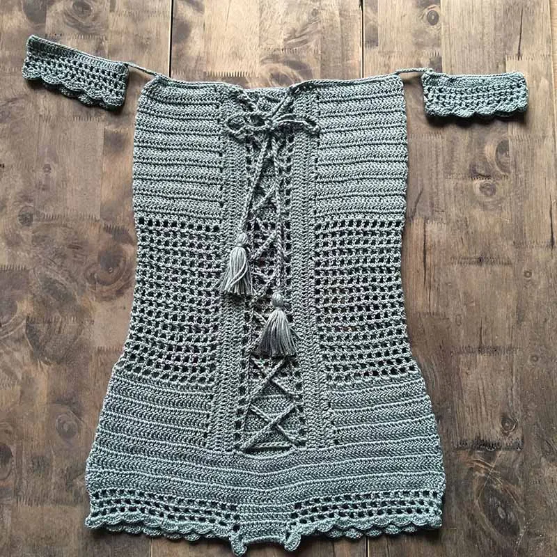 Вязаное крючком боди ручной работы на одно плечо тонкое сексуальное вязаное
