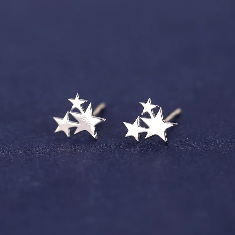 

Simple Women's Silver Colour Stud Earrings Three Pentagram Stars Stud Earrings Party Jewelry Valentine's Day Gift
