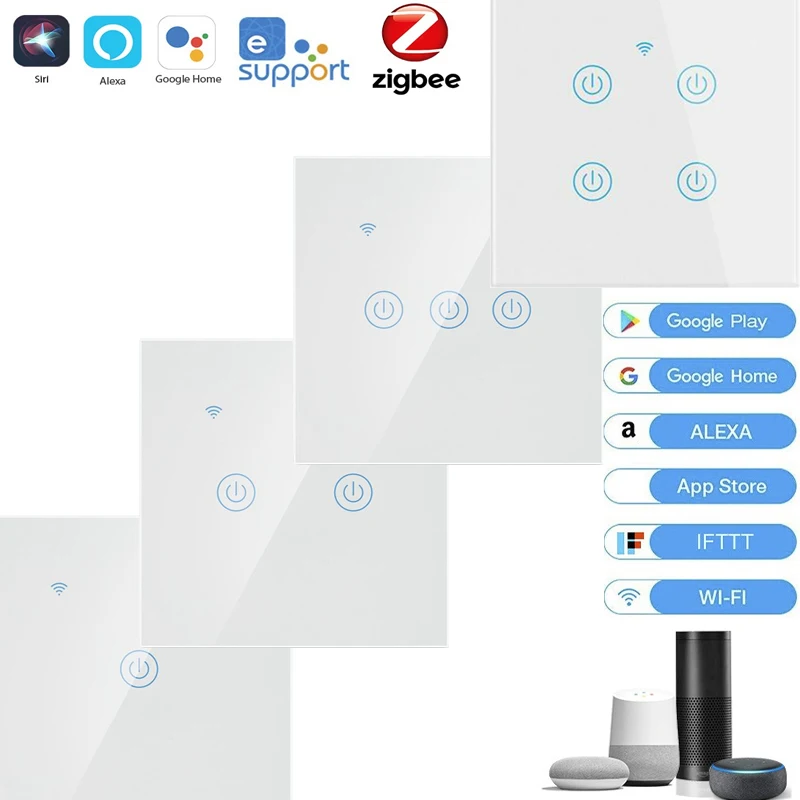 Умный выключатель EWelink Zigbee с Wi-Fi настенный сенсорный со стеклянной панелью