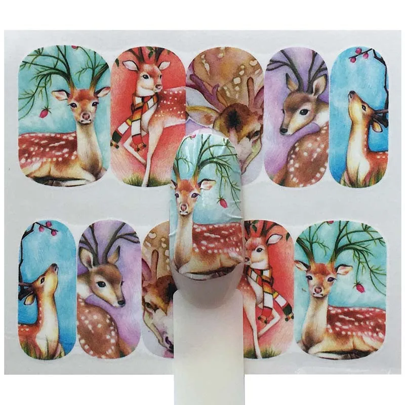 

Nail Decoration for Manicure Watermark Nail Sticker Sika Deer Designs Transfer Elk Pattern Water Decal Nail Art A18
