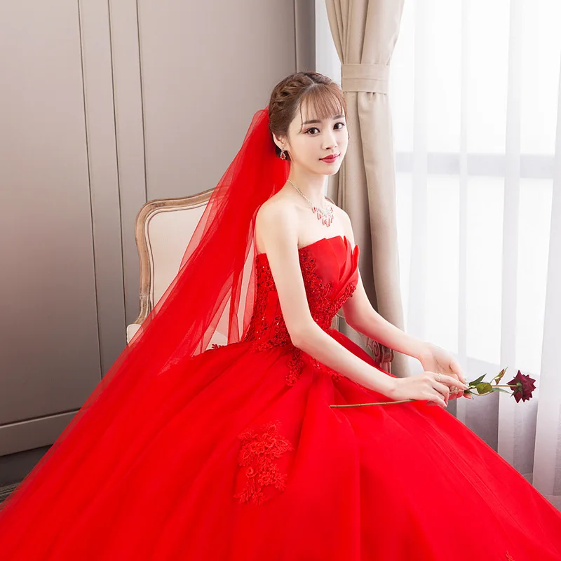 Wedding Dress 2021 New Red Bride Princess Dream Flower Smear Chest Autumn Winter High Waist Pregnant Woman | Свадьбы и торжества