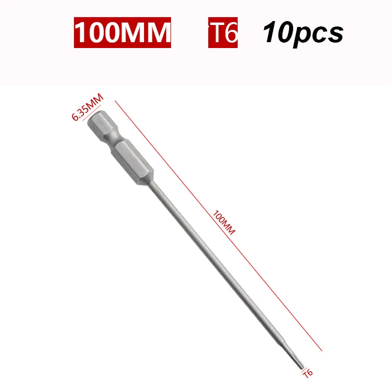 

10 шт. 1/4 шестигранный хвостовик Магнитная Звезда Torx отвертка бит 100 мм Длина T6 T7 T8 T9 T10 T15 T20 T25 T27 T30 T40 инструмент точный винт