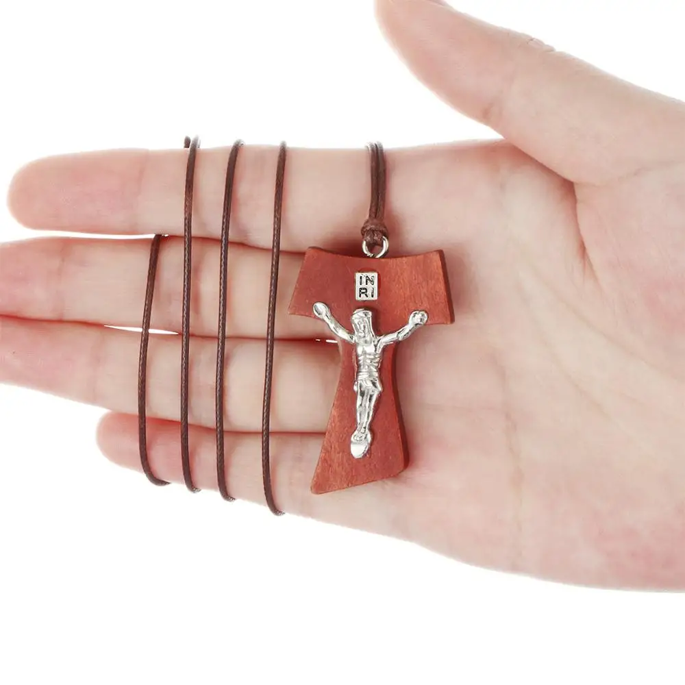 Подвески из натурального дерева Tau Cross мужские и женские регулируемые веревочные