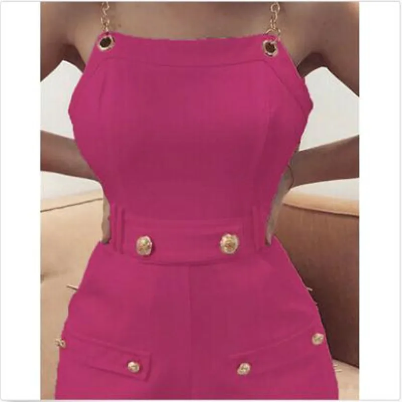 Пикантный Женский Повседневный Комбинезон новый однотонный топ с цепочкой шорты