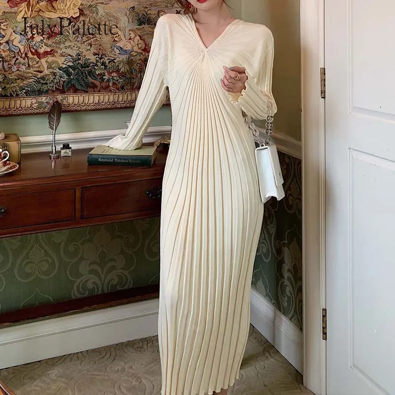 

Элегантное женское длинное вязаное платье JulyPalette, осенне-зимние свитера с длинным рукавом, вязаное платье, женское Облегающее вязаное плать...