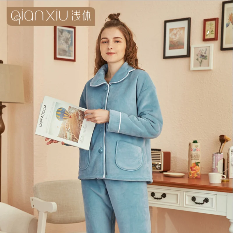 2020 зимние женские утепленные пижамные комплекты женская теплая фланелевая