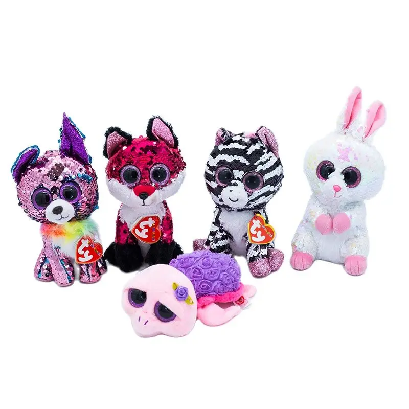 

New 6" 15cm Ty Big Eyes Flippables Animal sparkling Rabbit Fox unicorn Zebra Toy Collectible Sequins Doll Boy Girl Birthday Gift