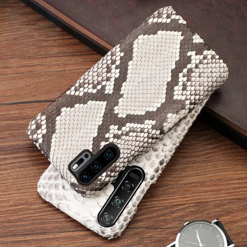 Leather Phone Case For Huawei Mate 40 30 20 20X 10 P20 P30 Lite P40 Pro Plus P Smatr Nova 5T Y6 Y9 Natural Python Snake Skin