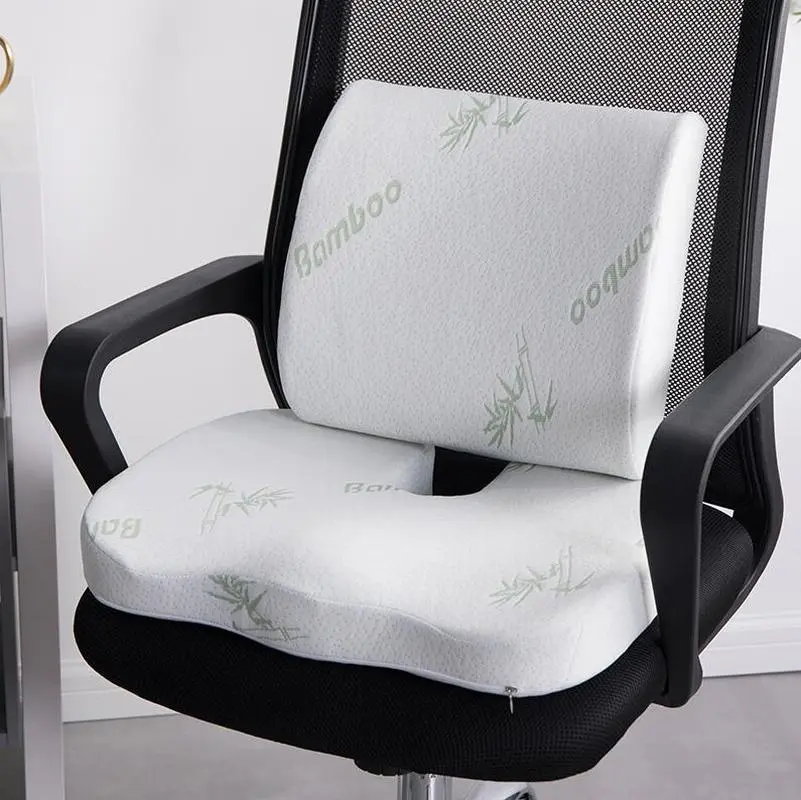 Cushion Slow Rebound Waist Support Set for Home Office Health Care Chair Pad 2 In 1 Bamboo Fiber Memory Foam Seat Cushion Back