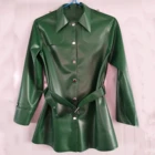 Женская резиновая крутая металлическая зеленая куртка унисекс с длинным рукавом и пуговицами