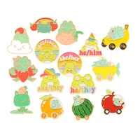 frogs enamel pins hehim personal pronoun strawberry clouds orange apple fruit car brooches backpack badge jewelry gift friend