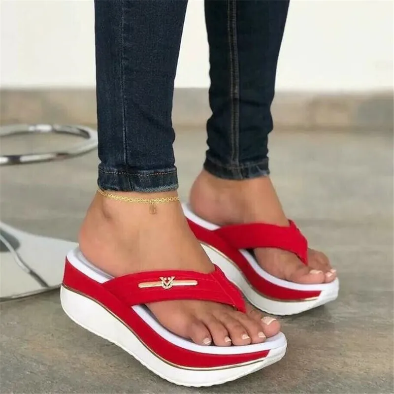 

Large size womens platform slippers summer new fashion womens sandals bottom breathable slope with slides women shoes flip flops