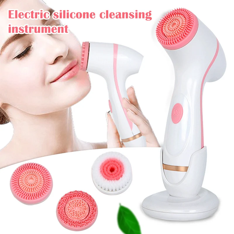 

2 Colours Silica Gel Facial Cleansing Brush 3 Head Rotating Full Facial Spa System Aesthetic Massage Facial Cleanser @ME88
