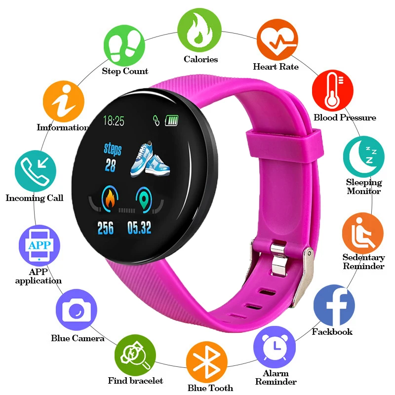 

D18 Blood Pressure Smart Watch Men Women Wristwatch Fitness Tracker Watch Sport Waterproof Pedometer Gift Girl Smartbracelet