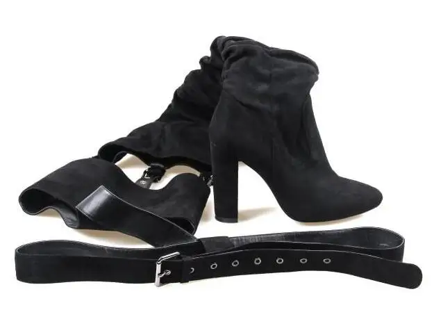Red Yellow Black Suede Woman Pointed Toe Over The Knee Buckles Sexy Pants Belts Boots High Heel Square Toe Long Boots Lady