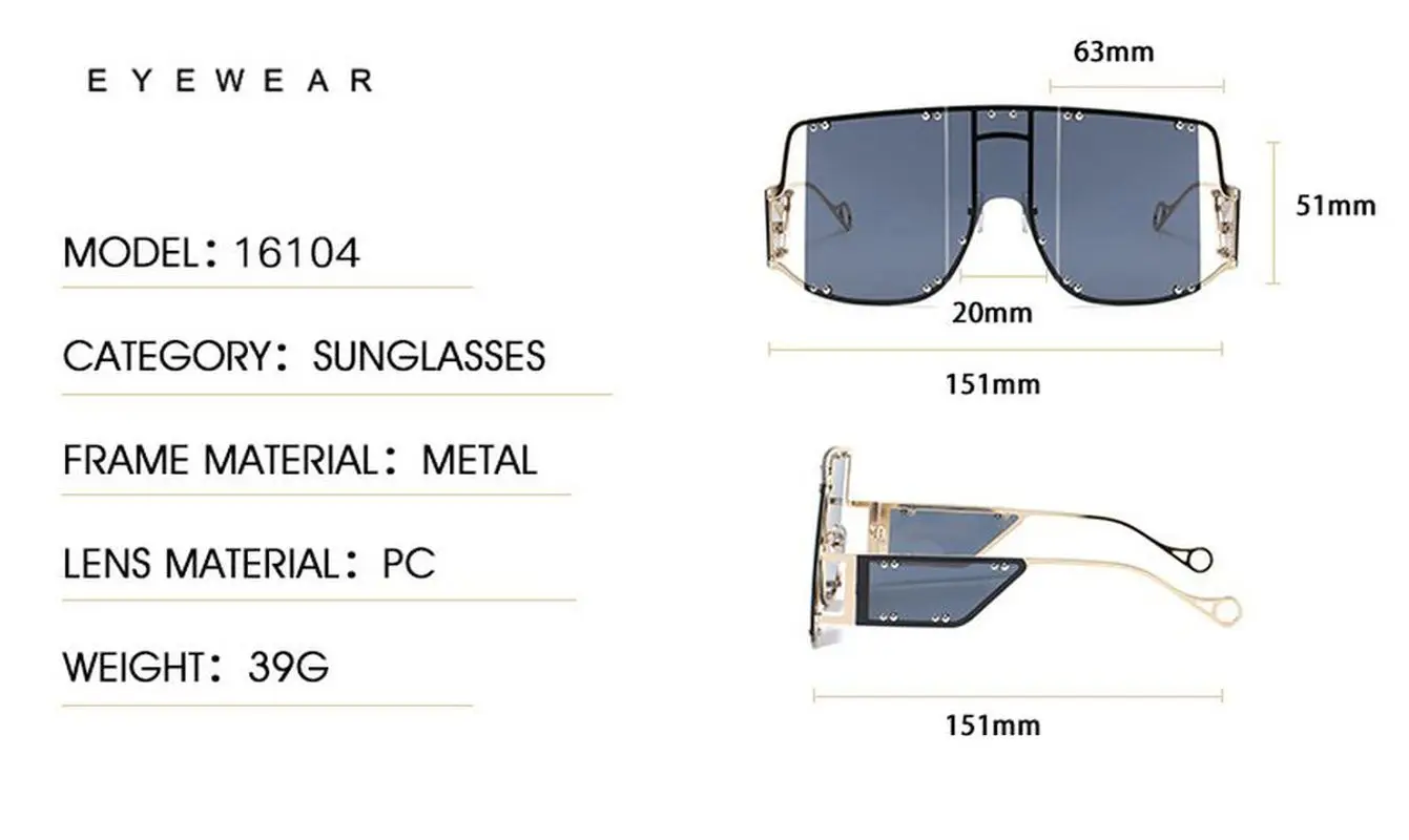 

2021 New Fashion Men Women Large Frame One-piece Sunglasses Shades Outdoor Female Retro Multi-rivet Punk Sun Glasses Goggles