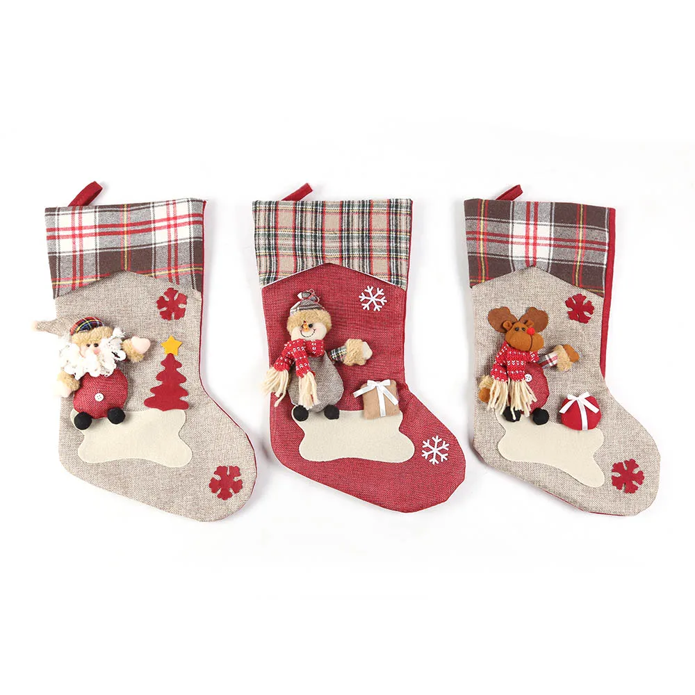 1 шт. большой размер рождественские носки в клетку с оленем|Носки и держатели для