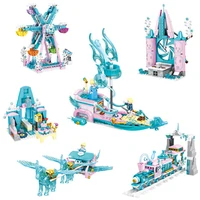 street view series educational building blocks toys for girls diy birthday gift ice castle ferris wheel motorboat train models