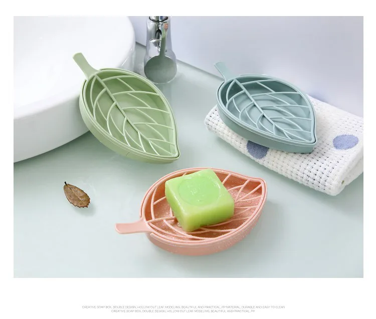 

1/3PC Portable Soap Dish Eco-friendly Double Plain Leaf Draining Soap Dish Soap Storage Container Leaf Shaped Bathroom Supplies
