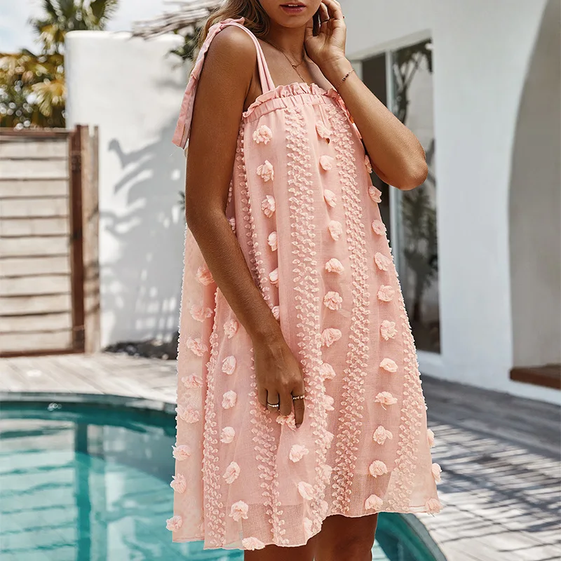 

2021 New Ladies Summer Sexy Spaghetti Strap Dress Women Fashion Solid Floral Dress Female Oversize Beach Style Dress