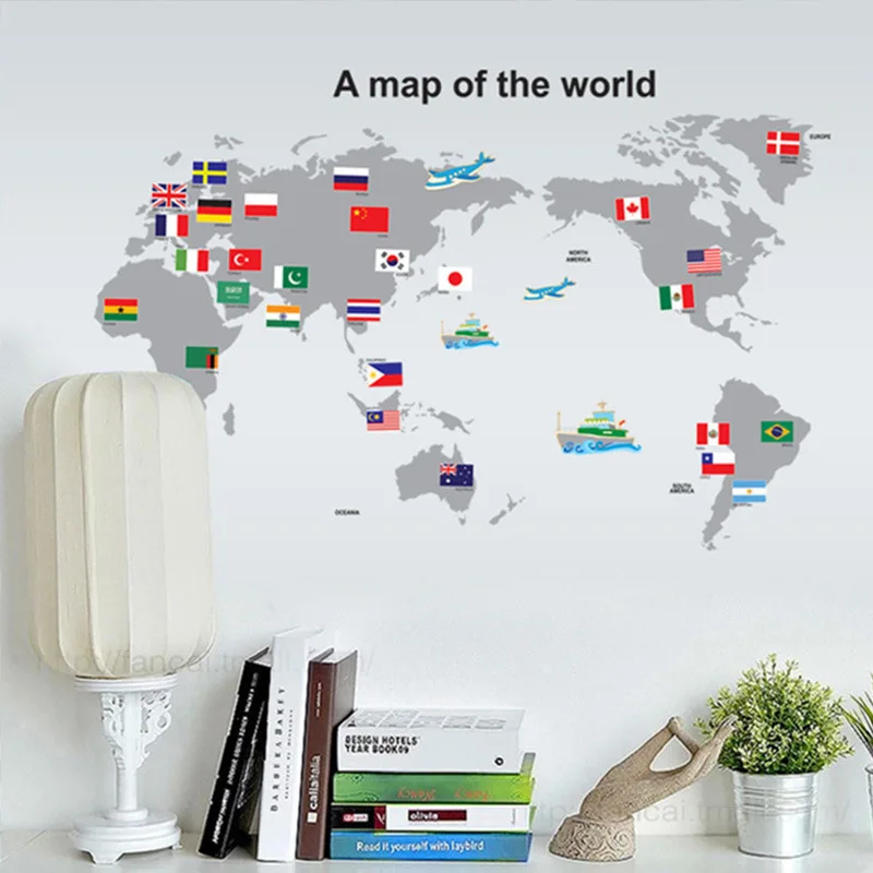 

Cartoon World MAP Wall Sticker Bedroom Living Room Study Background Decoration Self-adhesive Wall Sticker House Decoration