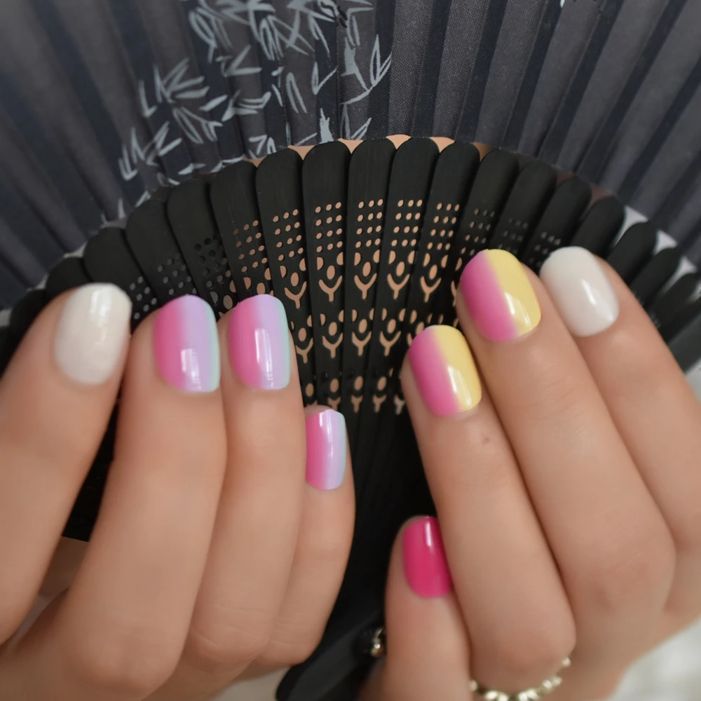 Красочные радужные короткие искусственные ногти для детской вечевечерние