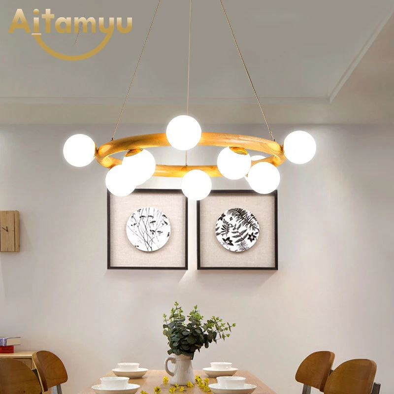 Современные подвесные люстры на шнурке круглая деревянная светодиодная лампа