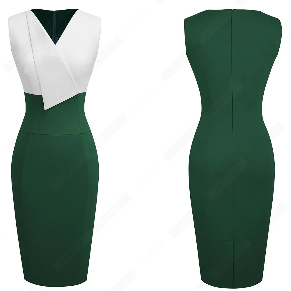 Женское платье футляр с V образным вырезом без рукавов|Женские платья| |