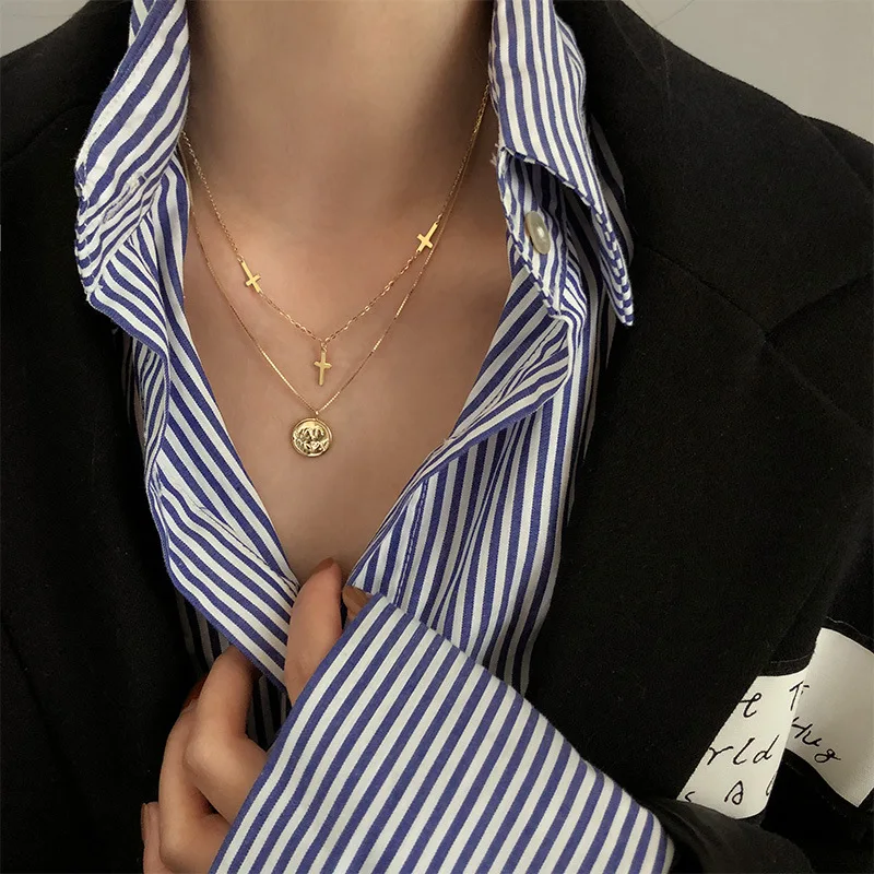 

Silvology 925 Sterling Silver Double Layers Angel Baby Cross Pendant Necklace for Women Round Figure Necklace Birthday Jewelry
