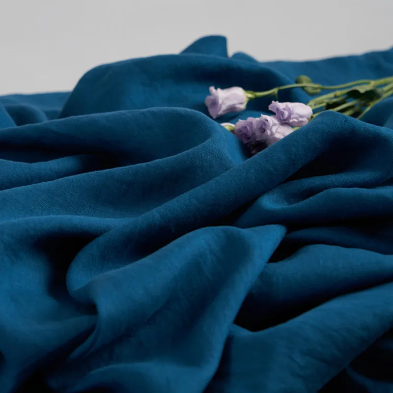 

High quality pure flax fabrics Sand washed yarn dyed fabric Spring and autumn Shirt Dress Gown windbreaker fabric for dress