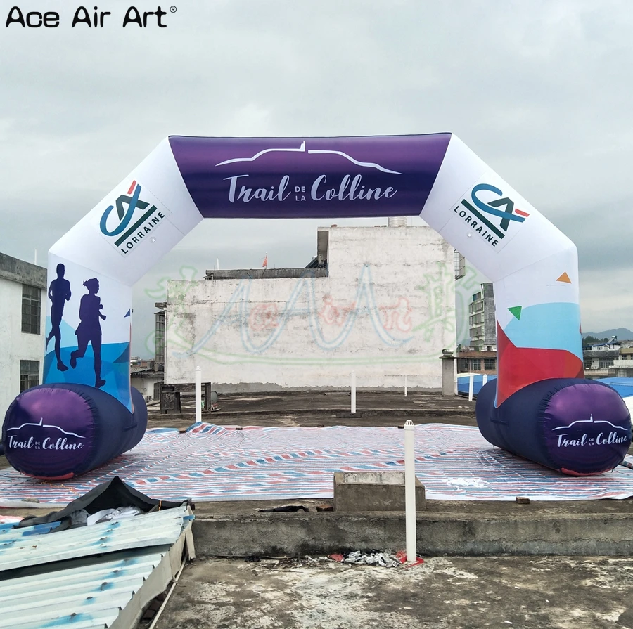 

7.5m W inflatable start finish line tubular entrance,Full printing standard arch free standing balloon for Triathlon