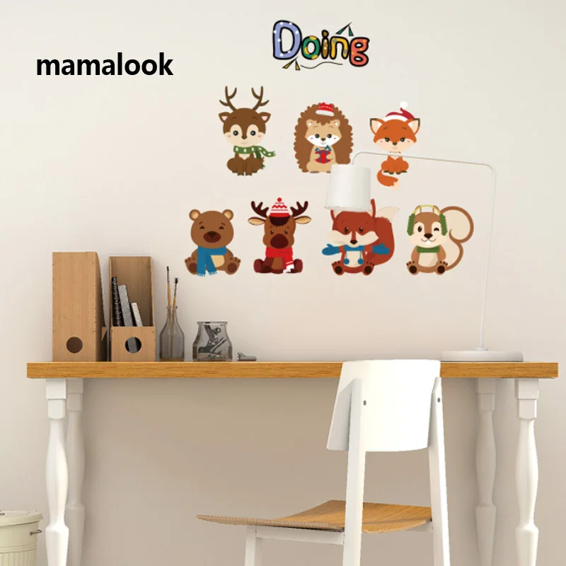 

Наклейки на стену с мультяшными животными, оленем, белкой, медведем, для спальни, детской комнаты, общежития, креативные декоративные наклей...
