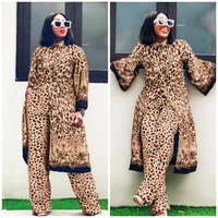 2021 high quality leopard print gown top loose trousers african robe two piece suit plus size women dress