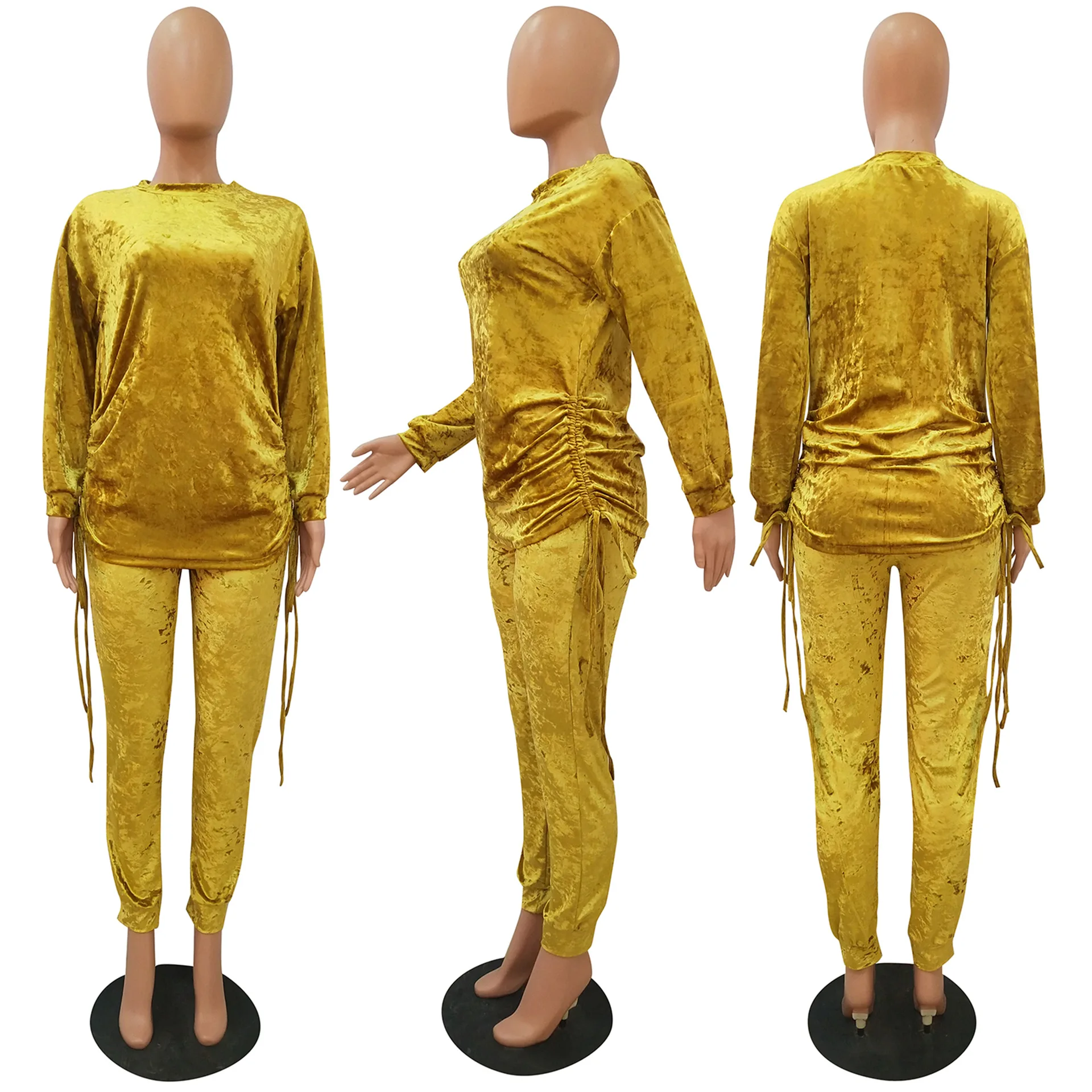 ANJAMANOR Осень-зима 2020 Модный золотой Бархатный комплект из двух предметов с длинным