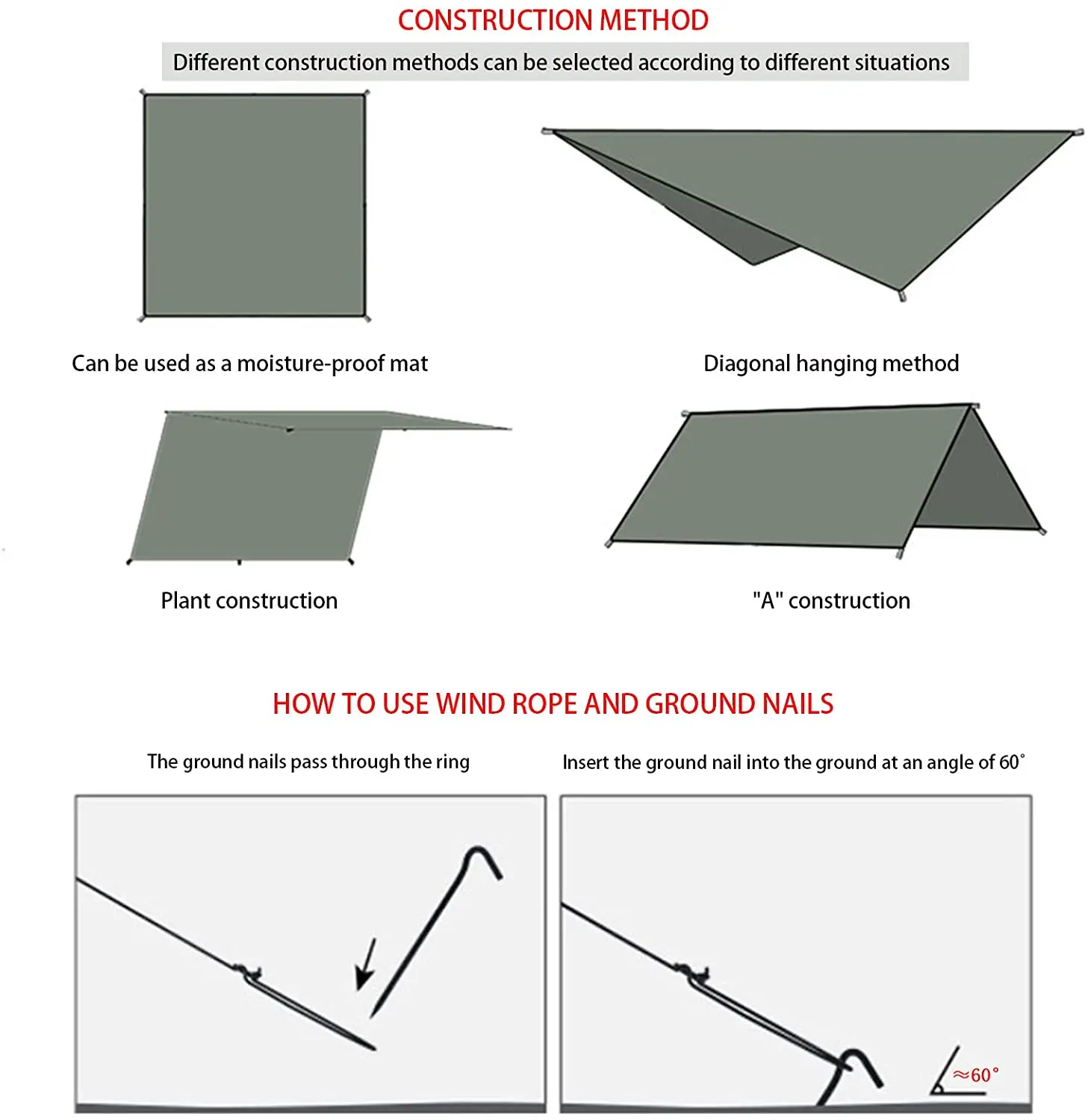 

Waterproof Camping Tarp Tent Ultralight Footprint Mutifunctional Groundsheet Picnic and Beach Mat with Carrying Bag