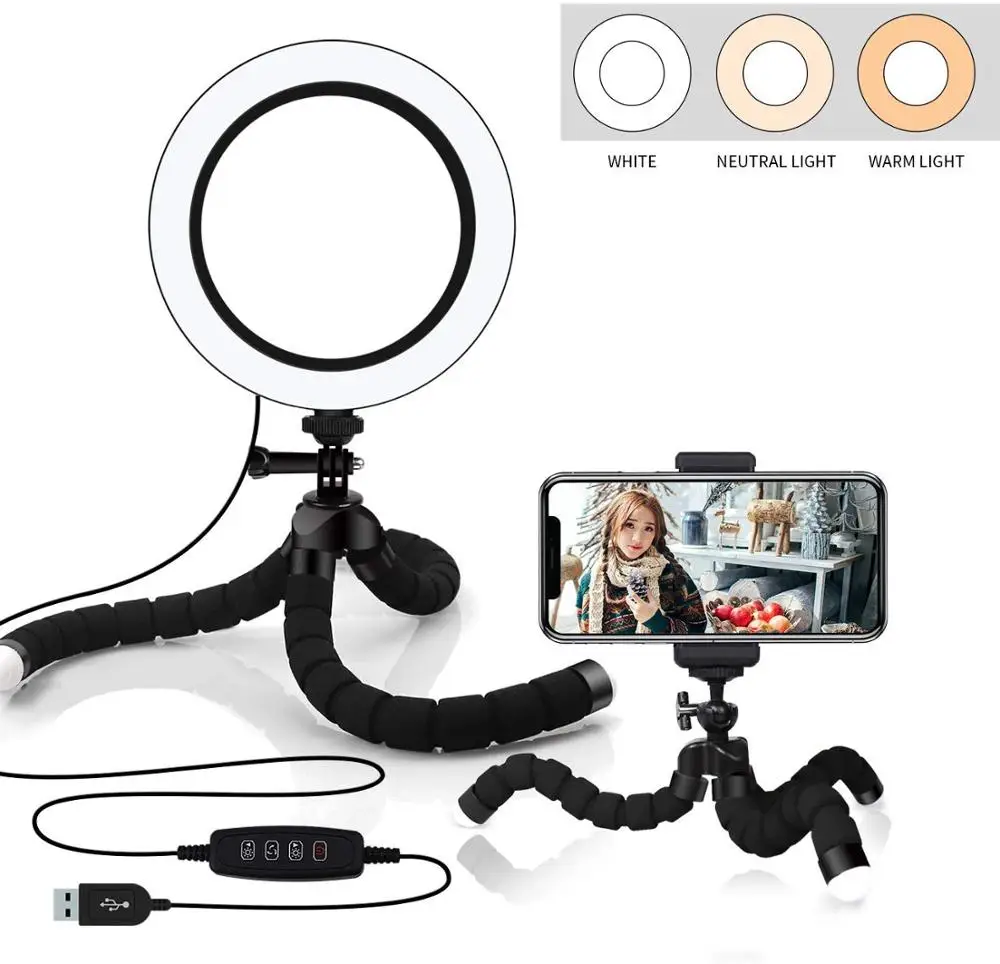 Zayex 16/20/26 см затемнения светодиодный селфи кольцо светильник Youtobe фотостудия видео-телефон с сенсорным экраном мини штатив-Трипод прямые трансляции, кольцевая лампа