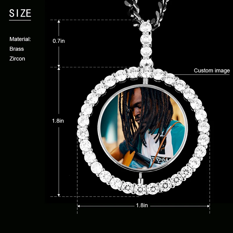 Rotating Double-Sided Photo Memory Medallions Custom Photo Pendant Necklace Men Hip Hop Jewelry Iced Out Zircon Pendant Custom images - 6