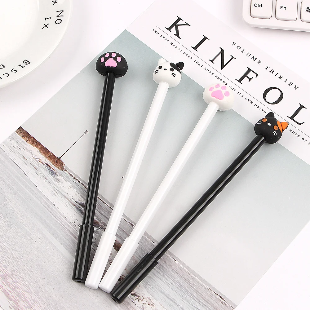 4 шт./лот гелевая ручка в форме мультяшного кота Милая Черная чернильная для школы
