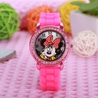 disney mickey minnie childrens watches silicone strap wristwatch with diamond color adjustable lovely kids watch birthday gifts