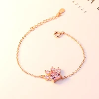 original cute cat paw chain 925 silver pink zircon bracelet for women engagement marriage diy fine jewelry gifts free shipping
