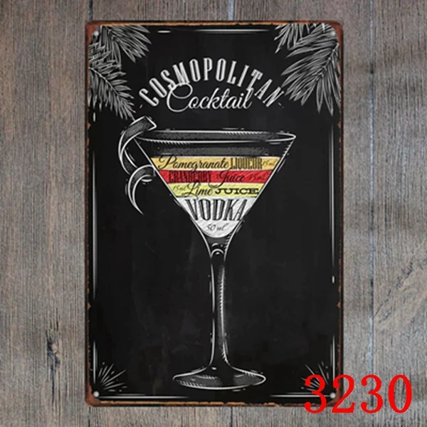 Металлический жестяной знак для коктейля 20*30 см | Дом и сад