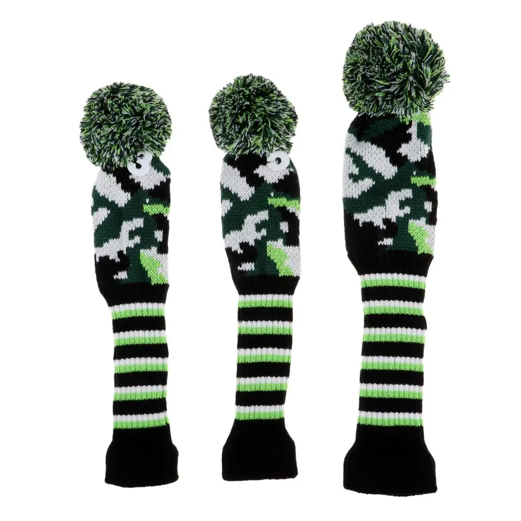 

3Pcs Golf Club Knitted Headcovers Head Covers Vintange Pom Knit Socks Covers
